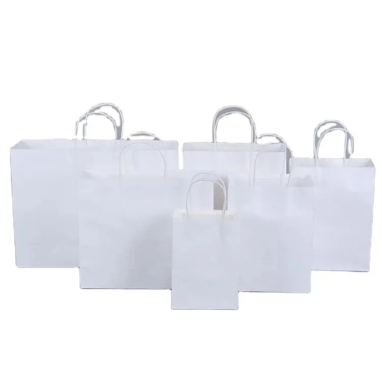 Пользовательские Белый крафт сумки с ручками оптом, Bagmad Средний бумажные сумки ремесло подарок продуктовый Торговый Розничная партия свадебные