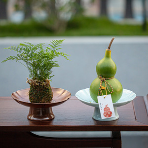 Wuxitang Plat à fruits en céramique de style chinois sur pied, plateau à thé et à collations, et récipient pour plantes aquatiques (Bergamote, Citron) - Product Image 2
