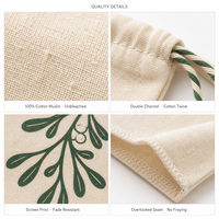 Ensemble de sacs cadeaux en coton mousseline naturel avec logo personnalisé, imprimé botanique scandinave, pour Noël, mariage, pochette pour cadeaux, 3 tailles