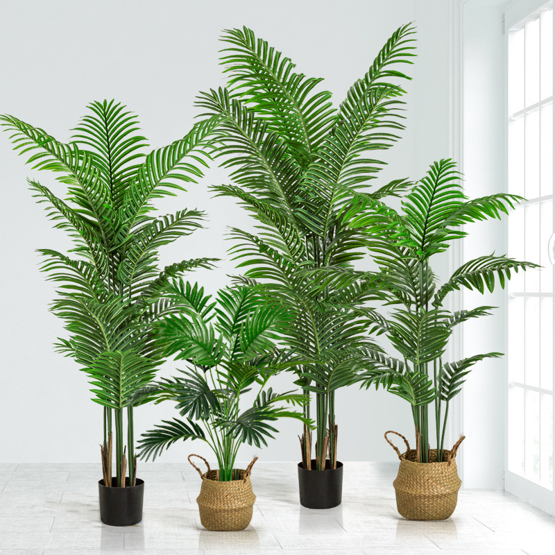High Simulation 80cm to 180CM Artificial Areca Palm Tree Cheap Outdoor Ornamental Plant in Pot Backyard Decor Made Plastic