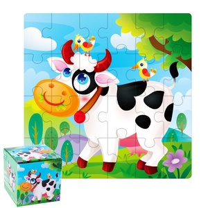 24 miếng nhỏ 3D câu đố bằng gỗ trong hộp quà tặng di động giáo dục sớm trẻ em Đồ chơi động vật nhận thức giao thông khủng long câu đố - Product Image 6