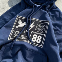 Felpa con Cappuccio Personalizzata OUNA da Uomo Blu Navy con Grafica a Colomba, Stile Streetwear Oversize in Cotone Felpato