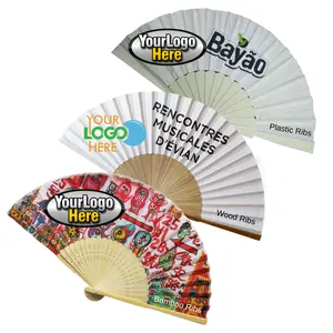 Stampa di Design personalizzato personalizza ventaglio pieghevole in plastica/legno/bambù abanicos de mano ventaglio promozionale pieghevole all'ingrosso