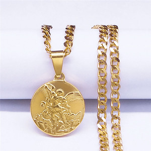 Collana con Ciondolo Arcangelo <span class=keywords><strong>San</strong></span> Michele in Acciaio Inox Placcato Oro 18K Stile Retrò per Uomo e Donna - Product Image 6