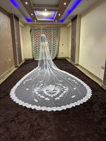 Voile de mariée long en dentelle Mantilla à un niveau, motif Cœur Sacré