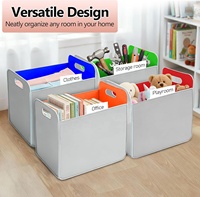 Lot de 6 paniers de rangement pliables en tissu rectangulaires colorés de 14x10 pouces avec poignée pour l'organisation des étagères de la maison et des placards