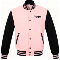Veste universitaire unisexe de haute qualité 100% coton, col montant, broderie de lettres de baseball, devant personnalisé, OEM, vestes roses