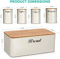 Boîte à pain de cuisine en métal avec couvercle en bambou, boîte à pain, boîte à thé et sucre, coffret de café, contenant de stockage
