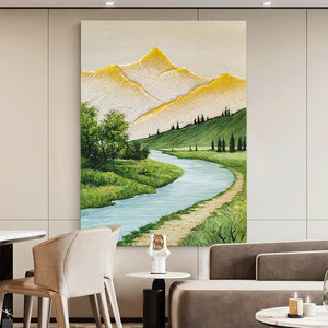 Peinture à l'huile peinte à la main, paysage de montagnes dorées, décoration murale, salon, chambre à coucher, toile, sans cadre, DVCW 526 - Product Image 1