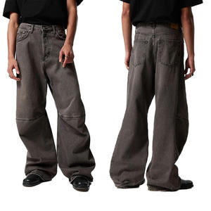 Jeans Anchos Vintage Gris Marrón Personalizados al por Mayor para Hombre, Jeans Rectos Desgastados, Jeans Casuales de Moda con Cintura Media y Corte Acampanado para Hombre - Product Image 1