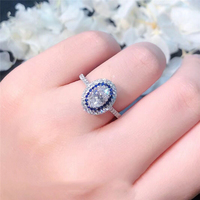 CAOSHI Design Argent Revêtement Ovale Coupe Grand Zircon Bague De Luxe Pierre Bleue Bague De Promesse De Mariée Femmes