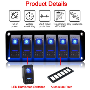 20A 12 Volt Marine Car Rocker Switch Panel 6 Gang on off Aluminium Switch Plate with Dual Blue <b>Led</b> <b>Light</b> Marine Rocker Switch - Product Image 3