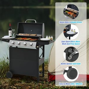 Parrilla de gas butano negra de 4 quemadores con dispositivo de seguridad contra llamas para exteriores, ideal para barbacoas y fiestas. - Product Image 3
