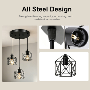Modern Black Metal <strong>Cage</strong> Ceiling Lamp Single Head Industrial Pendant <strong>Light</strong> Geometric Wire Dining Living Bedroom Kitchen Lighting - Product Image 3
