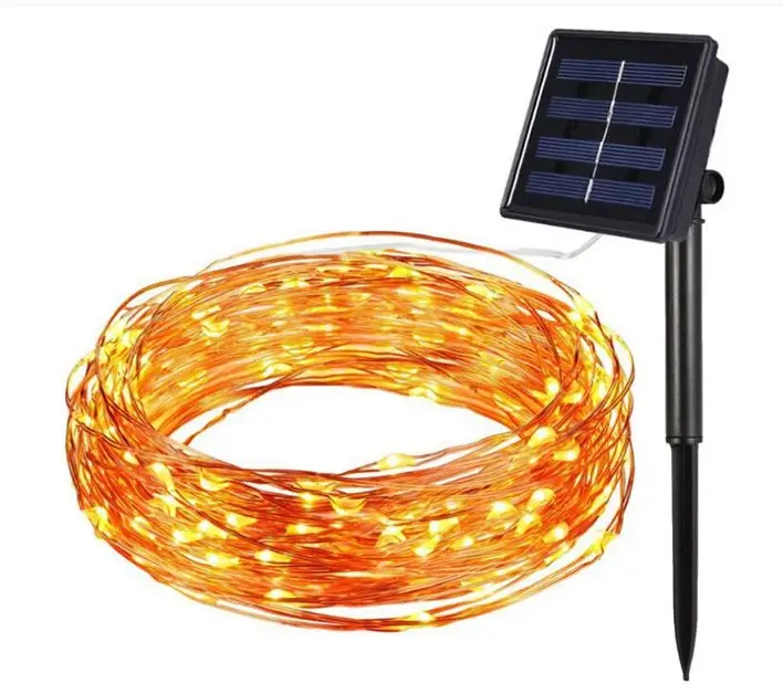 Outdoor Solar Waterproof String 100 Led Double Modes Copper Wired Christmas Lights Led Solar String For Holiday Decoration
