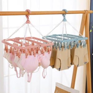 32 Clips Folding Clothes Dryer Hanger Children Adults Clothes Dryer Windproof Socks Underwear Plastic Drying Rack Clothes Hanger