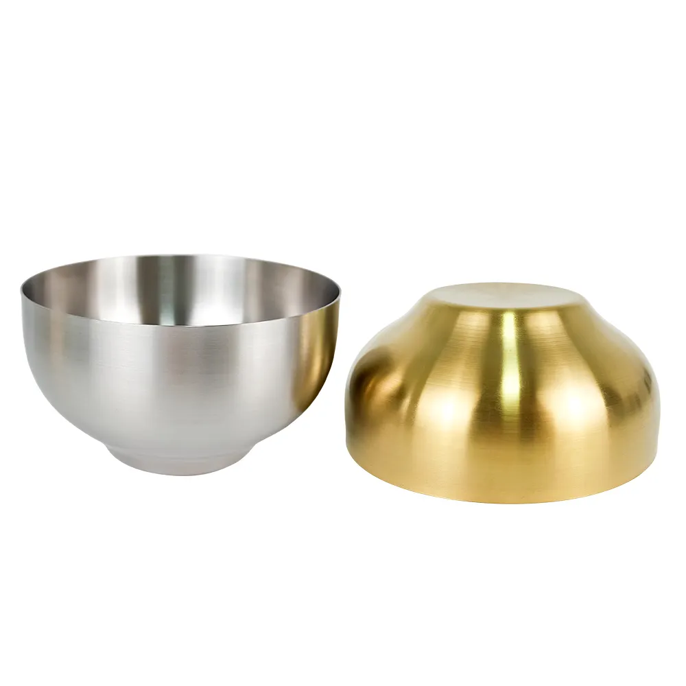 SUS304 korean metal gold colour insulated mixing bowl stainless steel soup sugar serving rice salad bowl set with lid