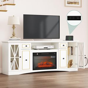 Wooden floor cabinet with fireplace, TV stand, <b>sliding</b> barn door, American country style, media room - Product Image 4