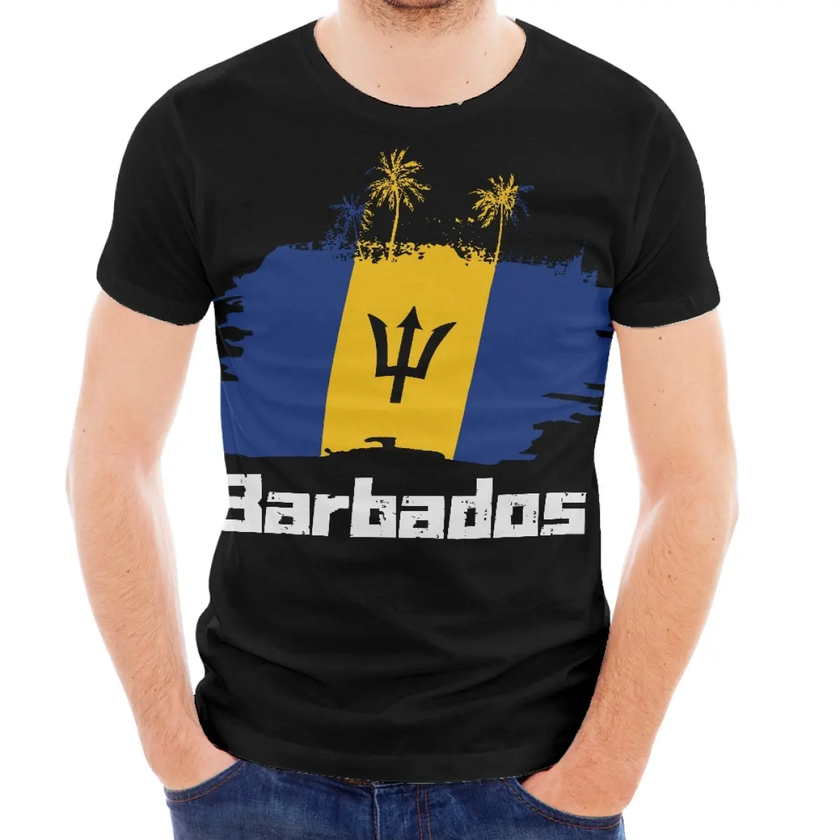 Toptan karayip ada spor salonu erkek t-shirtü bahamalar Barbados bayrağı tasarımcı T-shirt Logo ile özel desen T Shirt erkekler için