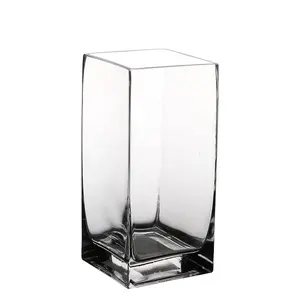 Vaso de vidro retangular de cristal de mão para mesas de casamento