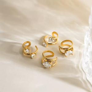 Trendy High Quality PVD 18K Gold Plated Zirconia Pave Band Cuff Earrings Stainless Steel Earrings Wholesale <strong>Jewelry</strong> - Product Image 3