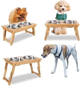 HOSTK Raised Pet Bowls Set Bamboo Stand for Dog &amp; <strong>Cat</strong> Adjustable <strong>Food</strong> or Water Feeder <strong>Holder</strong> - Product Image 4