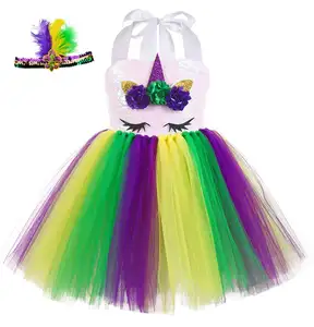 Carnaval Birthday Tu Party Cosplay Kostuums Mardi Gras Jurk Voor Meisjes Met Veren Hoofdband