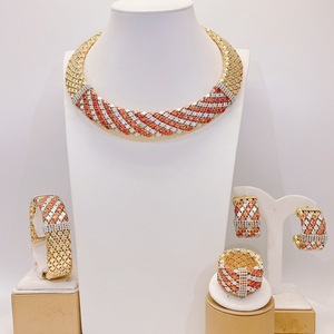 Conjunto de Joyería Italiana Colorida, Chapada en Oro Brasileño, para Bodas y Fiestas, Collar, Pulsera, Aretes, Anillo - Product Image 6