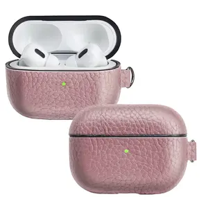 Rifornimento della fabbrica Reale Cuoio Genuino Della Mucca In Pelle di Ghiaia In Pelle Protettiva Caso Auricolare Per AirPods Per Apple