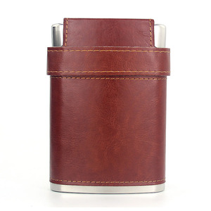Whisky <span class=keywords><strong>Alcool</strong></span> Flacons De Hanche En Acier Inoxydable Flagon En Cuir Whisky Vin Buveur Tour Liqueur Drinkware Hip Flacon Avec Tasse Ensemble - Product Image 3