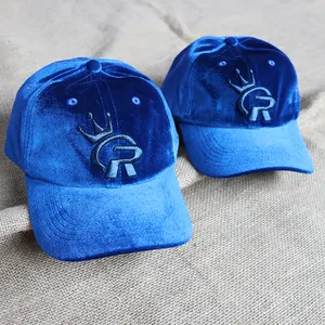 Benutzer definierte Hut Mode Casual 6 Panel blaue Samt Baseball kappe mit Logo