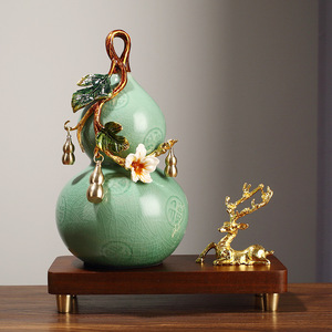 Adorno de Calabaza Estilo Chino, Cerámica con Patrón Craquelado, Decoración de Aleación para Sala de Estar, Entrada, Estante de Exhibición, Regalo - Product Image 1