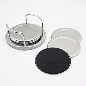 Juego de 4 pulgadas de 6 posavasos de metal para bebidas con fondo de esponja cuadrado redondo dorado plateado de acero inoxidable con soporte - Product Image 4