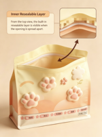 Sachet refermable à huit soudures latérales, résistant à l'humidité, pour litière pour chat et aliments pour animaux de compagnie, avec support stable