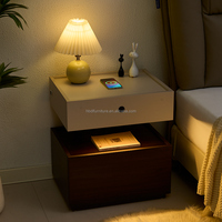 Table de chevet multifonctionnelle de haute qualité avec armoire intégrée, charge sans fil et éclairage tricolore