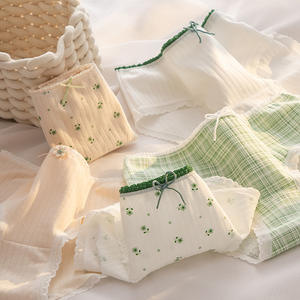 卸売シンプル、フレッシュ、通気性のあるピュアコットン下着、カントリーサイドフローラルピュアコットンクロッチウエストバッグヒップ下着 - Product Image 1