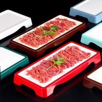 Platos para servir de cordero de carne china de doble color, respetuosos con el medio ambiente, olla caliente Rectangular, rollo de carne de cordero de melamina, plato de sashimi de piedra
