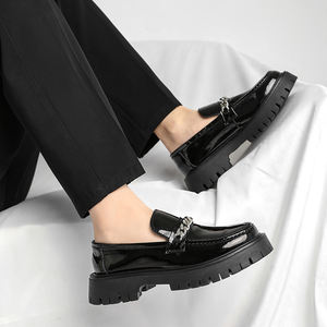 Chaussures habillées pour hommes <span class=keywords><strong>en</strong></span> <span class=keywords><strong>cuir</strong></span> verni à bout rond, semelle épaisse augmentant la taille, confortables et tendance - Product Image 4