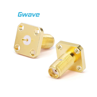 Conector RF de montaje de mamparo hembra SMA para PCB, brida de 4 orificios, Material de latón de