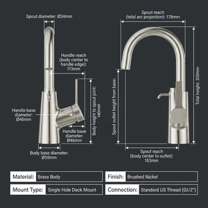 Bathroom Basin Faucet with Soap Dispenser Single Handle Brass High Arc Deck Mount Modern Mixer <strong>Tap</strong> - Product Image 4