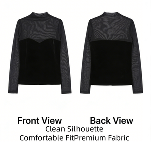 Camicetta <span class=keywords><strong>da</strong></span> Donna in Maglia Tinta Unita a Maniche Lunghe con Inserti in Rete Trasparente e Velluto, Sexy per Feste e Club, OEM - Product Image 3