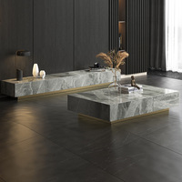 Table basse en pierre et meuble TV combinés pour petit appartement, rangement moderne, luxe léger, meuble de sol, prêt à être expédié