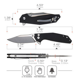 سكين جيب قابل للطي بتصميم بسيط وشفرة من فولاذ D2. أداة للتخييم والبقاء على قيد الحياة والدفاع عن النفس في الهواء الطلق. مصنوع من مادة G10 باللون الأسود. - Product Image 3