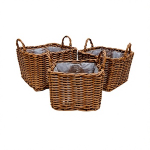 Handwoven Eco-Friendly Plastic Rope Wicker Storage Basket Set with Handles Organizer <b>Bin</b> for <b>Kitchen</b> Bathroom Living Room - Product Image 1