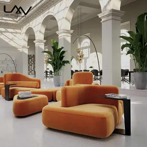 北欧设计酒店客厅休息室沙发家具套装别墅展览天鹅绒木框自由模块化沙发