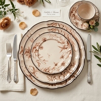 Vintage Braunes Blumenmuster Keramik-Tellerset 6,5/8/10,5/12 Zoll Toile De Jouy Porzellan-Geschirr für Hochzeit Hotel Tischdekoration