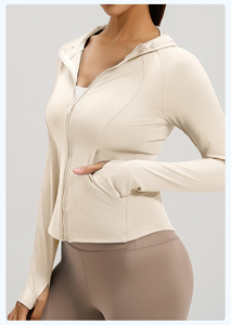Damen Kapuzenjacke mit Reißverschluss, Seitentaschen, Daumenlöchern, Schlanke Kurze Schnelltrocknende Yoga-Laufjacke, Fitness-Mantel in 4 Farben Erhältlich - Product Image 5