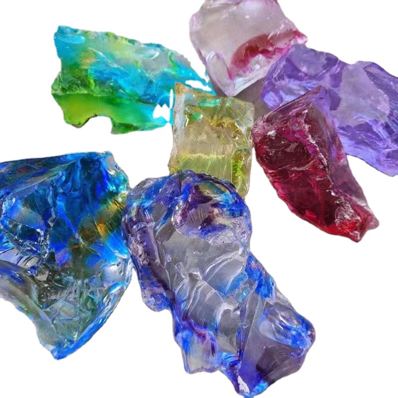 Multicolored Large Solid Glass Block Irregular
