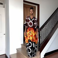 Fabricant de Robe Femme Imprimée Tendance Africaine à Col en V Ample, avec Poches, d'Influence Ethnique Moyen-Orientale, Nouveau Modèle pour l'Été 2024