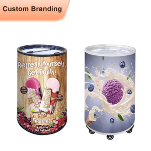 Meisda SD80Y Puerta de vidrio plegable 80L Exhibición de helados comercial Congelador de barril redondo con ruedas - Product Image 1